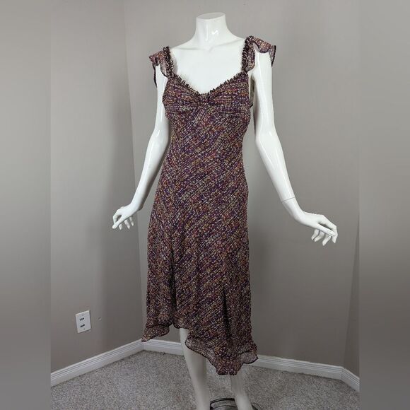 Zara Boho Midi Dress – Multicolor Print Ruffle Strap Slip Dress – Size Small (XS - Picture 1 of 7
